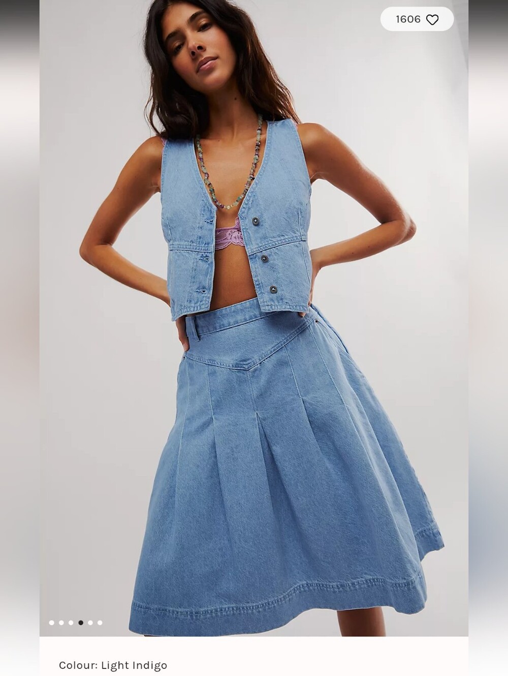 Free People Light Indigo Denim Vest & A-Line Midi Skirt Set